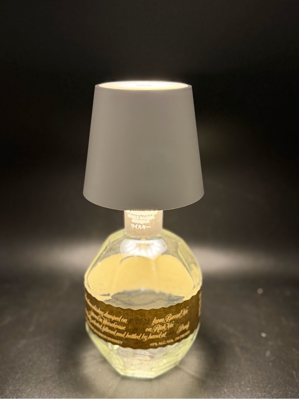 Repurposed Blantons bottle with rechargeable usb lamp top.